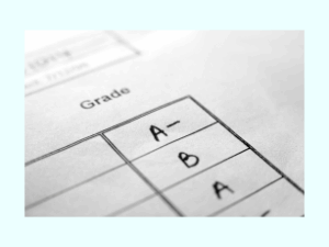 Grading sheet with grades, A minus, B, and A