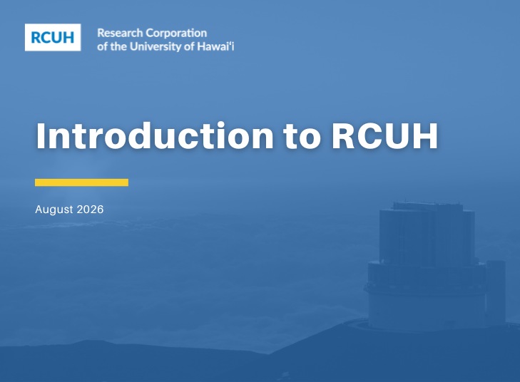 Introduction to RCUH Cover Slide - Blue overlay over Subaru Telescope
