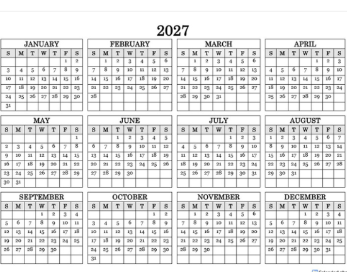 2027 Generic Wall Calendar
